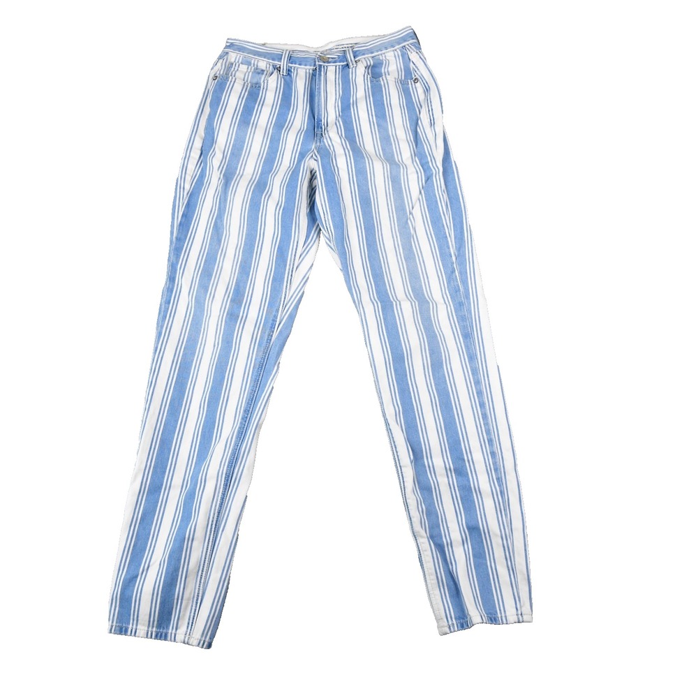 American Eagle Jeans Womens 6 X-Long (27x31) Mom Jean Striped Blue White Pants